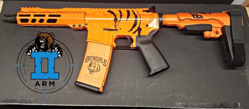 Bear2ArmLLC's tweet photo. “ A nice Cincinnati Bengal Theme  300 Blackout we did for one of our membership customers.. We love making their ideas manifest”

#veteranowned #b2a #gunstore #bear2arm #2amendment #gunconnect #pewpewlife #gunsafety #concealedcarry #firearmstraining #cincinnatibengals https://t.co/WkBNzBJ6Eu
