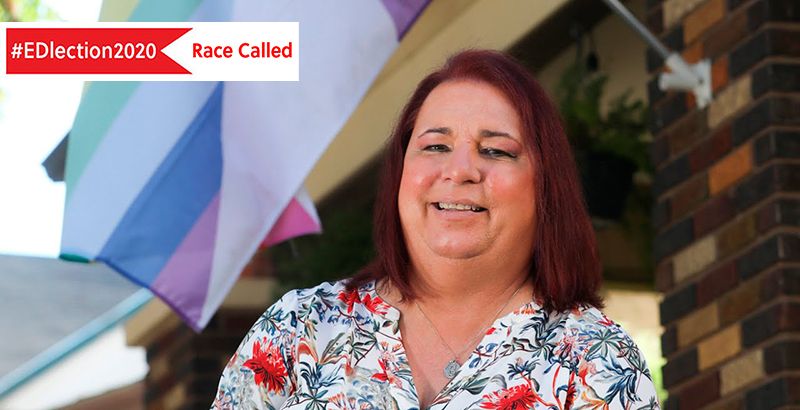 The74's tweet photo. .@ByersForKansas, a retired band teacher, made history Tuesday night as Kansas’s first transgender legislator, and the nation’s first transgender lawmaker of Indigenous ancestry #EDlection2020 https://t.co/nu7vsvrdYM https://t.co/UEG8KfaGCh