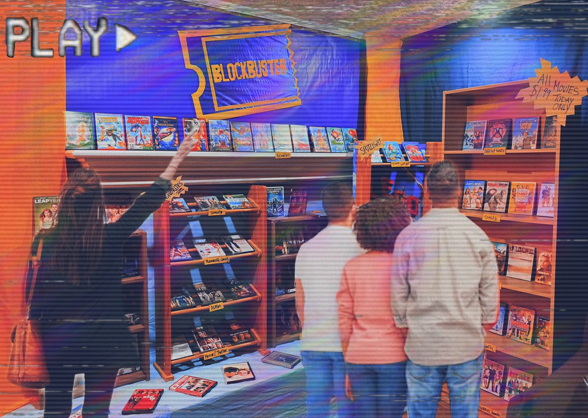 kimberstar19's tweet photo. Who remembers going to Blockbuster with the fam after dinner, to rent some classics and leaving the store with a bucket of popcorn to make at home? I Do✨! Check Out My New Video Where I Transformed Our Living Room Into A Blockbuster Video Store📼✨! 
#blockbuster #90s #nostalgic https://t.co/ONmTLFViqn
