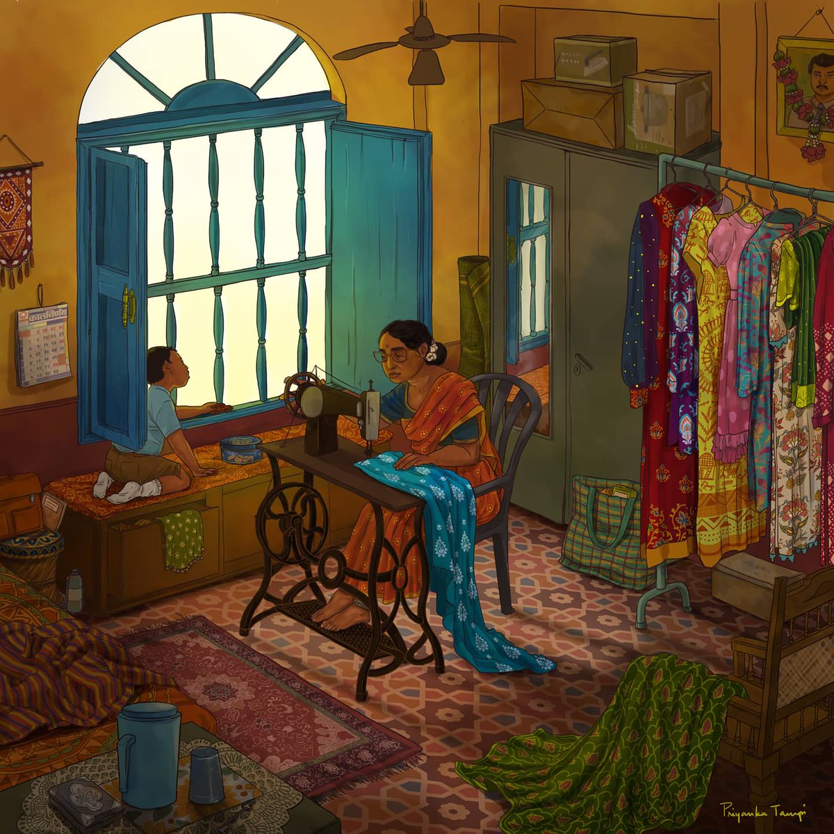 tampi_p's tweet photo. Seamstress

#illustration #India #Indian #digitalart #fabric #prints #clothes #fashion #handloom #sewing #traditional #room #lockdown #painting https://t.co/wxYvj8yxgE