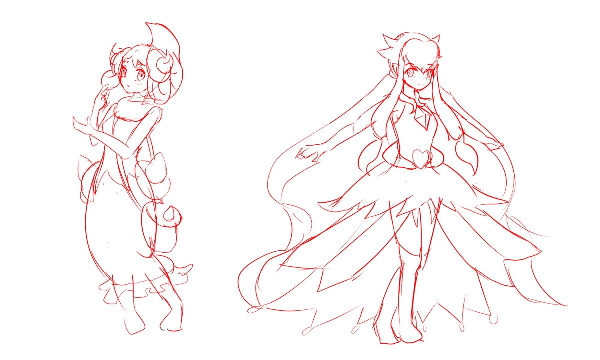 ポケモン マホイップとディアンシーの擬人化ラフです 綵花のイラスト