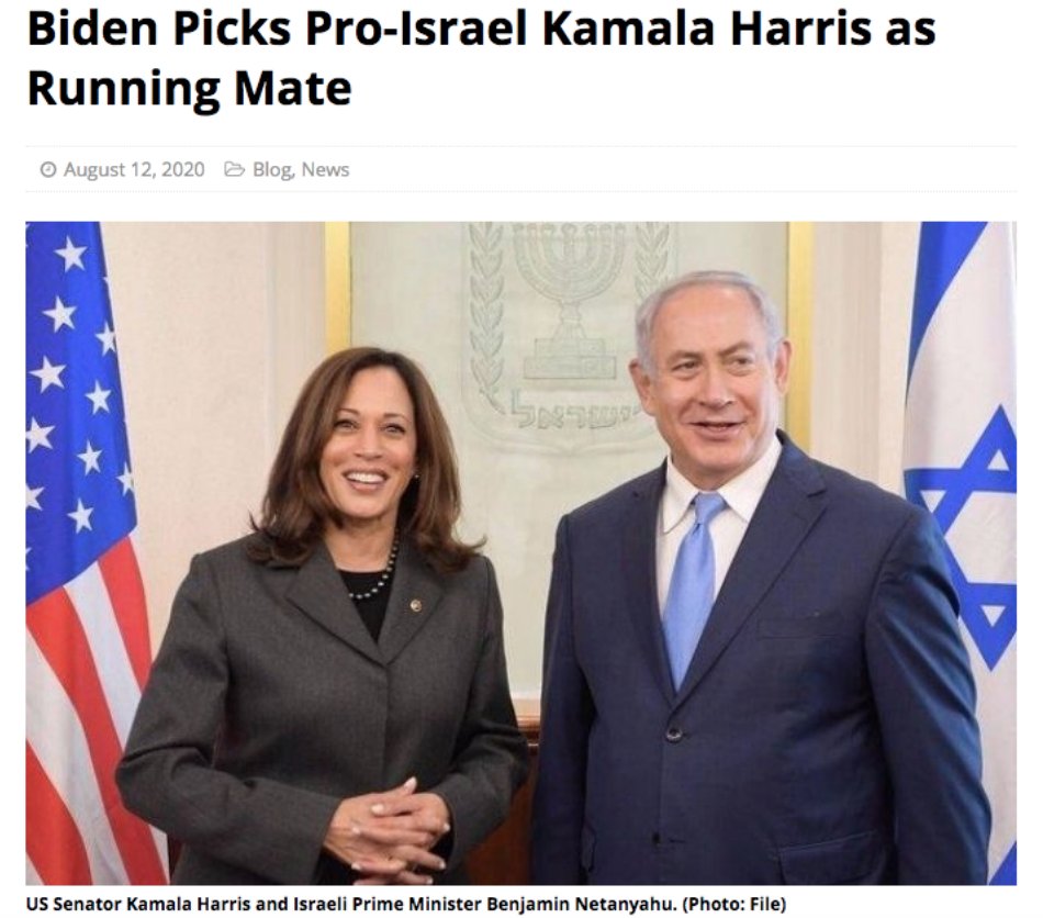 Naib Presiden Kamala Harris pun terkenal sebagai Zionis tegar yang kata akan memberi "unconditional" dan "unbreakable support" kepada Israel, Israel ada "right to defend" (same old same old).