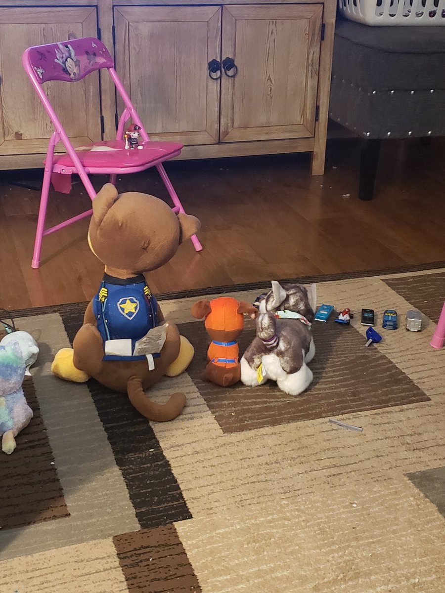 raisingGJ's tweet photo. GJ said they're all listening to the president of the toys, Marshall from Paw Patrol, give a speech. https://t.co/xNwXyrV4oU