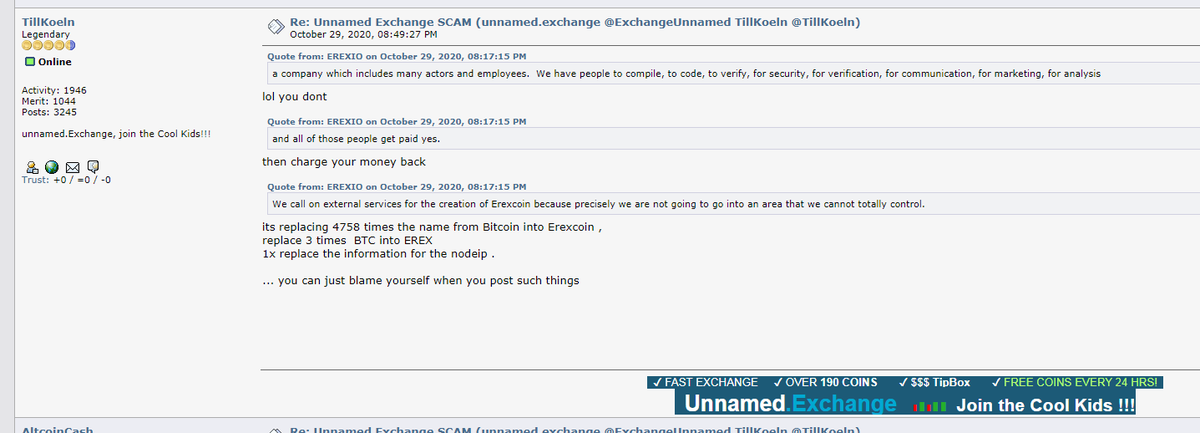 TillKoeln's tweet photo. i am not sure if i should laugh,or
uhmm #Erexcoin #Virustotal #fail #stupidfail @StexExchangeR @Erexio @CoinMarketCap @coingecko @coinpaprika
.fun fact.they paid someone to build and compile there coin. ..
www https://t.co/sU2Th05XAX
github/EREXio
https://t.co/esrcyNDI9y https://t.co/m4RfR7h4xo