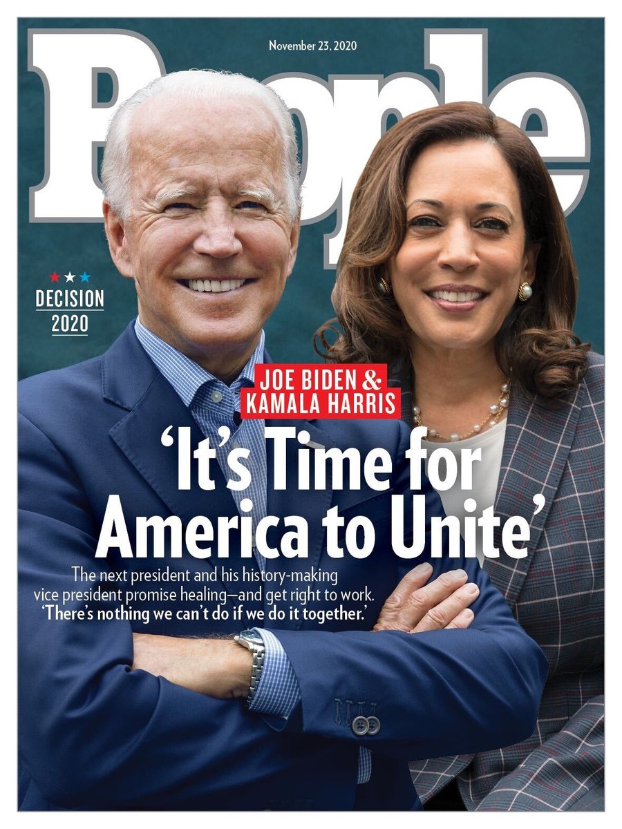 people's tweet photo. In this week’s issue of People: Joe Biden and Kamala Harris make history as the winners of the 2020 presidential election. https://t.co/dVL9nhAyEH https://t.co/e1CFyYMJt2