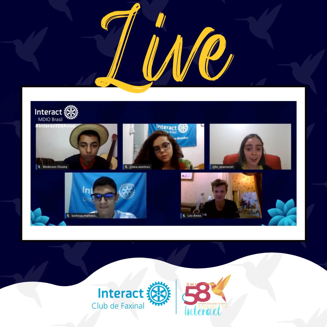 icfaxinal's tweet photo. 6° Dia: Live ⏺

O Interact Club de Faxinal marcou presença na Live da MDIO Interact Brasil! 💙

#interact58anos #smi2020 #interactbrasil #ic4710 #interactfaxinal https://t.co/t95oIl8siI