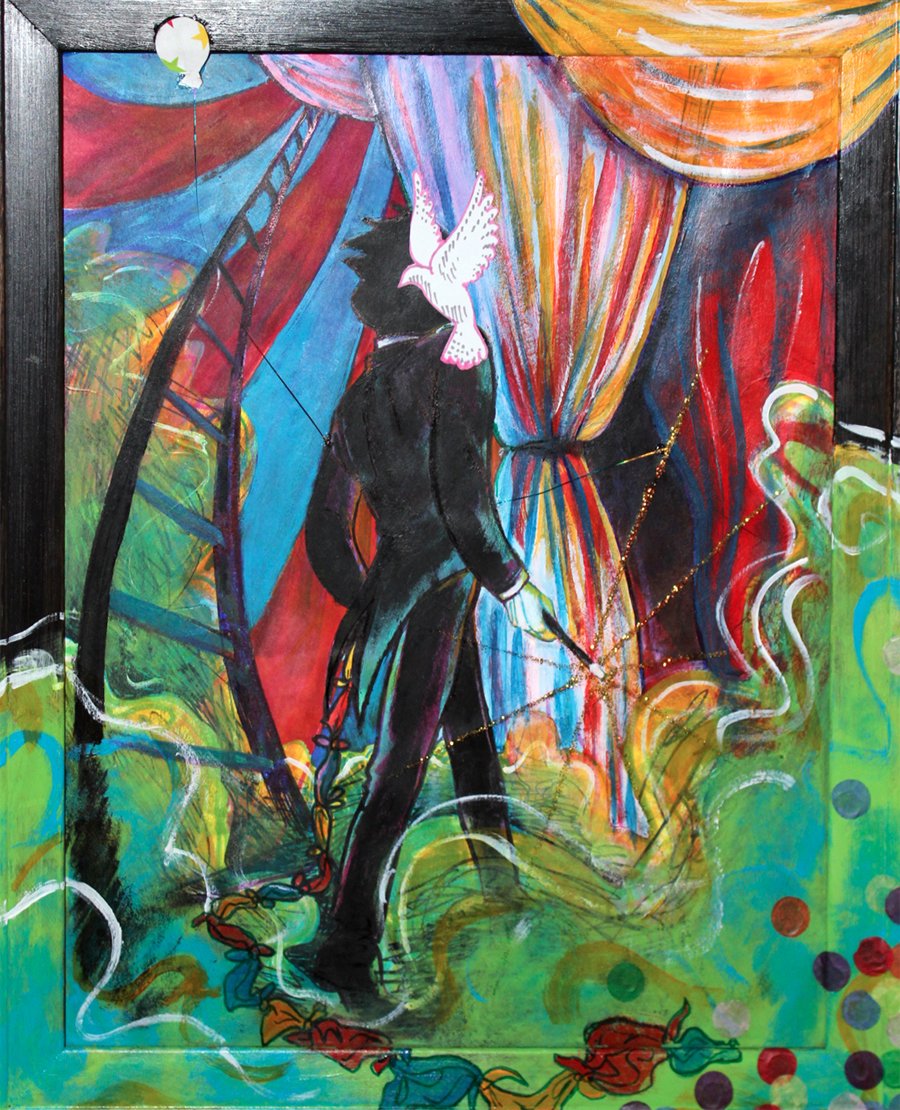 BigTopArtist's tweet photo. "Skittles" 2020 mixed medium 29cmx24.5cm. SOLD #sacramentoart #contemporaryart #magician https://t.co/Sz1sqgpHZH