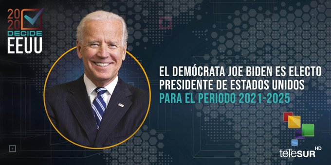 CISPMiranda's tweet photo. #CISPAlDia l El candidato demócrata @JoeBiden es electo presidente de #EEUUBandera de Estados Unidos para el periodo 2021-2025, luego de varios días de escrutinios a la espera de los resultados #EnAlianzaProductiva @NicolasMaduro @OrnelasFJose @CISPresidencial https://t.co/TKktg2vXD4