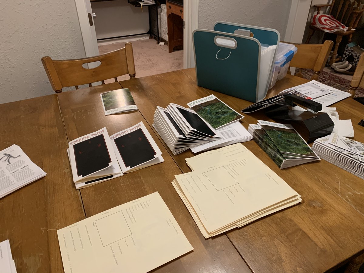 OrbTertius's tweet photo. Zine assembly for back issues of #ForkingPaths, happening for the first time in almost 10 months! 😱 Feels nice. It’s about time the new booklet stapler got broken in for real… https://t.co/tIOdjElV8z