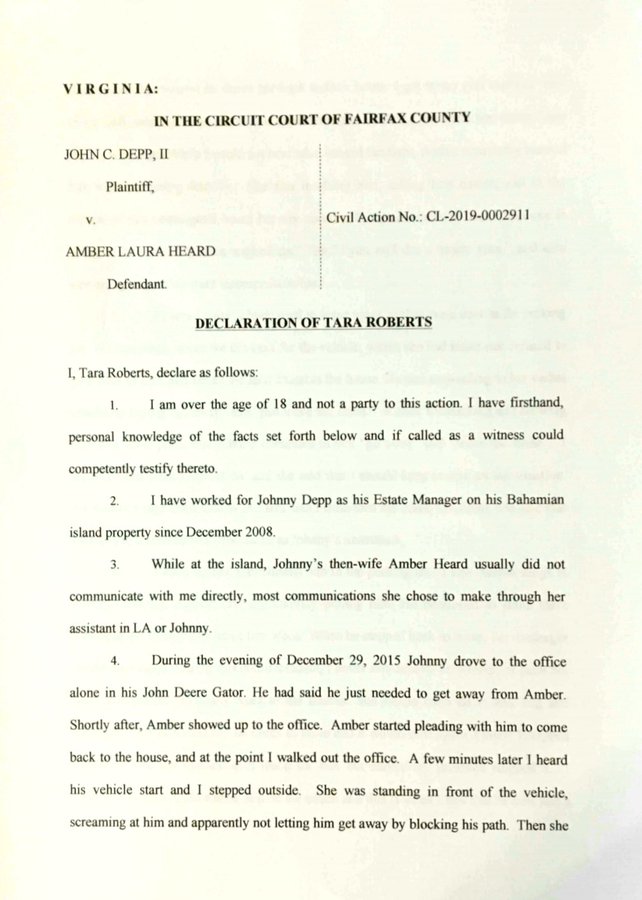 SuperDopeJax's tweet photo. This is the declaration of Tara Roberts, a woman who is the caretaker of Johnny Depp's island in the Bahamas. #AmberHeardIsAnAbuser #JusticeForJohnnyDepp https://t.co/9ZkQgJSCYa