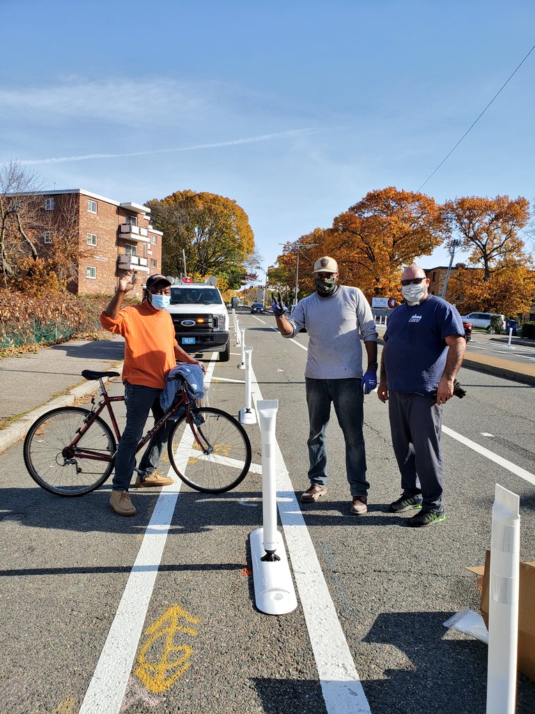 mattapanviv's tweet photo. Met Quincy folks biking. Chatted about the #Neponset trail & @QuincyclesMA and then they told me: BIDEN WON!!
News only got better when I saw @BostonBTD crew working on the 1st protected bike lanes in #Mattapan! 🚲💜
#TaketheHwyOuttaCummins
#LotstoCelebrate
#Gr8NewsDay
#NewPrez https://t.co/bGjNte7yOt