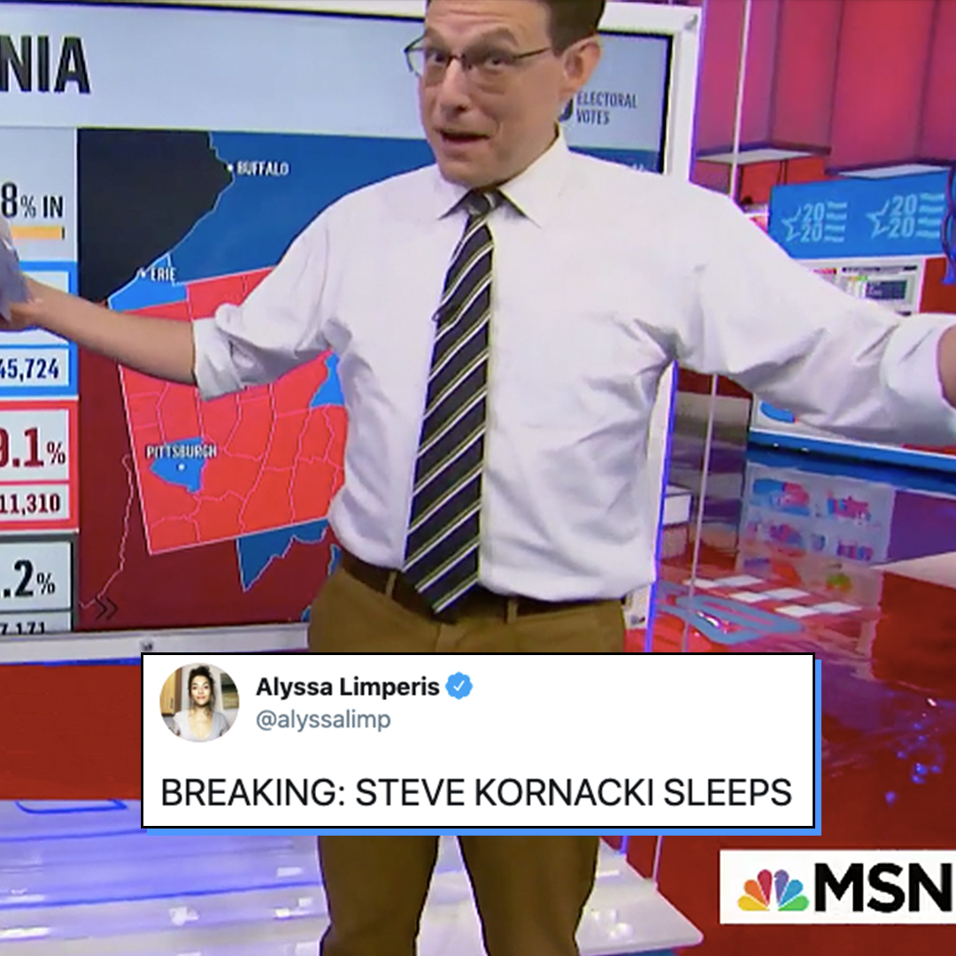 enews's tweet photo. Let's give it up one more time for Steve Kornacki, ladies and gentlemen. Now please, go get some sleep! (📷: MSNBC) https://t.co/xkPuzxE0jM