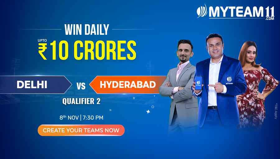 dabur_vinod's tweet photo. Delhi &amp; Hyderabad are all set for the Thrilling T20 action in the Qualifier-2. You can also Win Big on myteam11, Create your team now!#IndiaKiApniFantasyApp #MyTeam11 https://t.co/YWMf1fDxL6