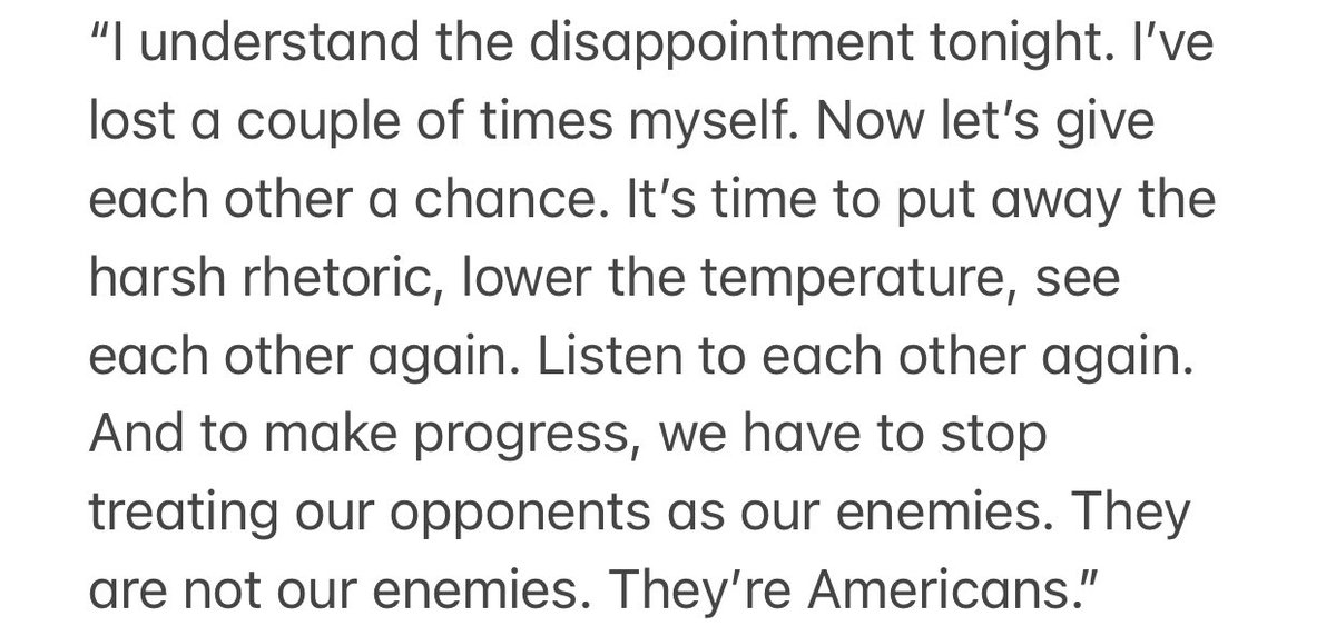 Excellent, encouraging statement by President-elect Biden. Counting, recounting and legal challenges will continue but don’t have to be surrounded by inflamed rhetoric. The great American tradition of peaceful transition, however frayed in ‘16-‘17, needs repair, not revenge.