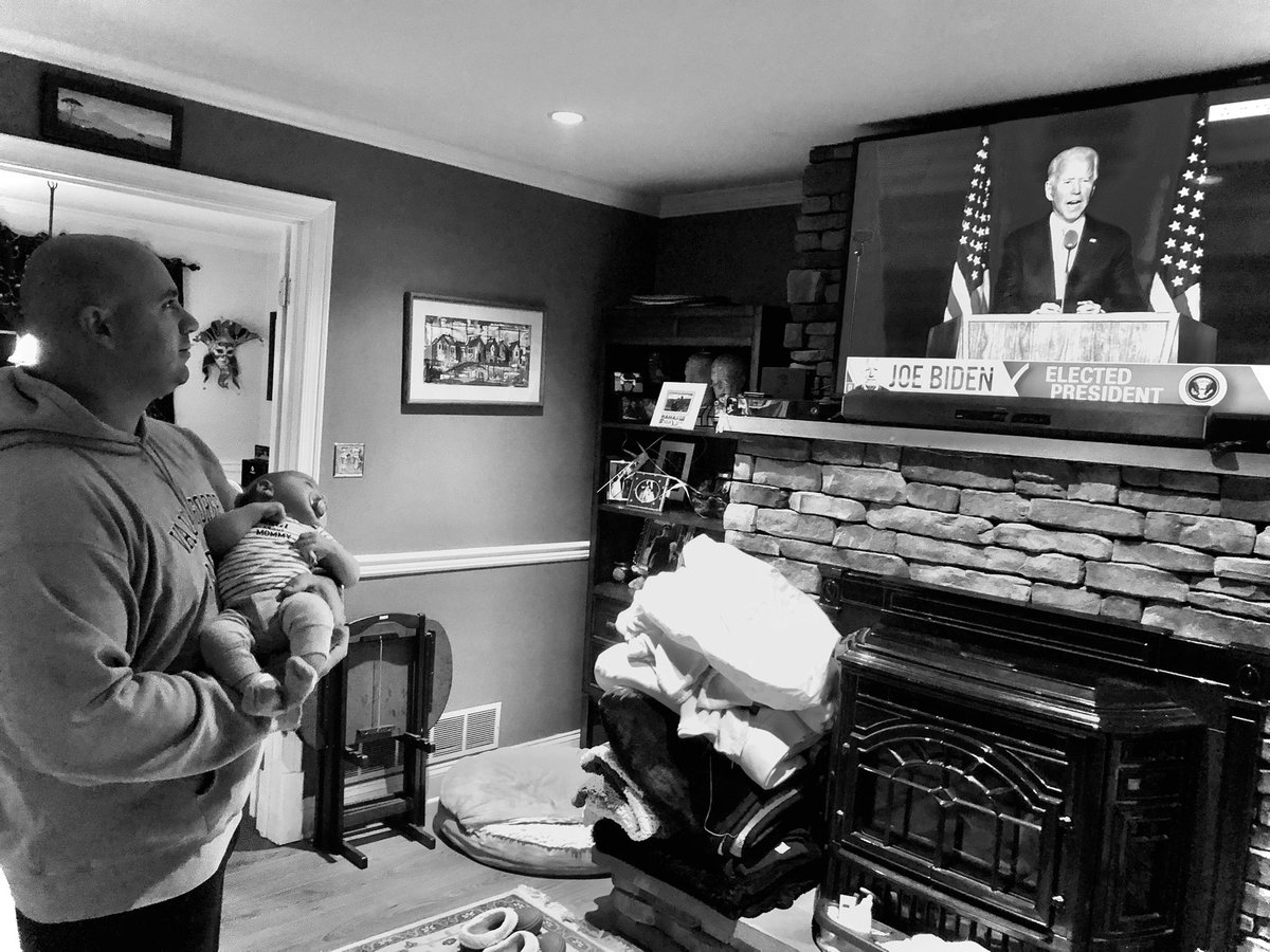 PiconeForPA's tweet photo. Only 1 of us is crying in this photo &amp; its not my son. Im feeling a lot of things right now but mostly I am relieved. Relieved to know that leadership does in fact matter. Relived that grace and dignity will return to the helm of our nation. #Election2020 @JoeBiden @KamalaHarris https://t.co/bSidVDl8Ow
