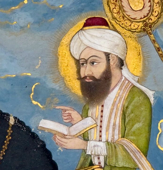 Prophet Muhammed, the angels and Buraq are all wearing clothing and accouterments typical of the Mughal period in India, instead of 7th-century Arabian garments.