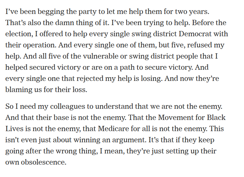 JonathanCohn's tweet image. Noteworthy that AOC offered to help some of her colleagues, and the ones who turned her down lost. 

nytimes.com/2020/11/07/us/…