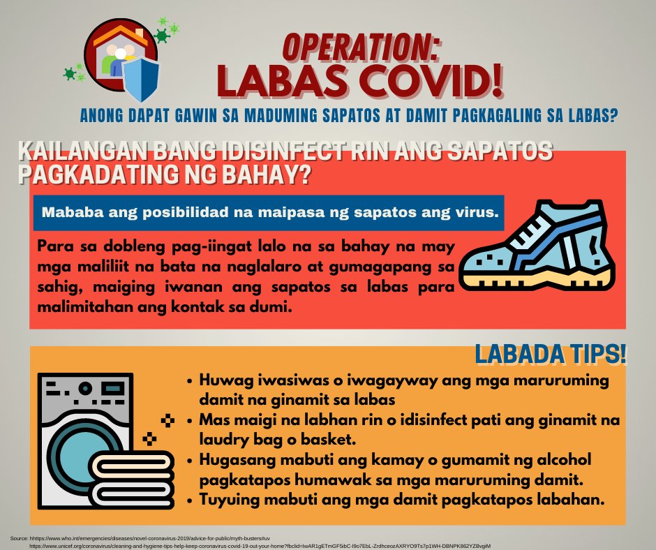 CovidLabas's tweet photo. Panatiliing ligtas ang ating mga tahanan laban sa COVID-19. Maaari nating iwasan ito sa pagsunod sa mga iba't ibang pamamaraan kagaya nito. (4/4)
#OperationLabasCOVID! https://t.co/ZFk8kUTxZ8