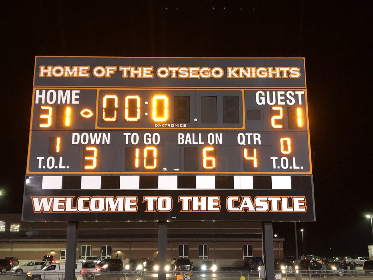 Otsego_HS's tweet photo. Way to go @Otsego_Football Div. 5 state Final Four! #TheOtsegoKnights so proud of the team, the students @AthleticsOts and the community. What a special run. #OneHeartbeat Go, Knights! https://t.co/YZQphIlchi