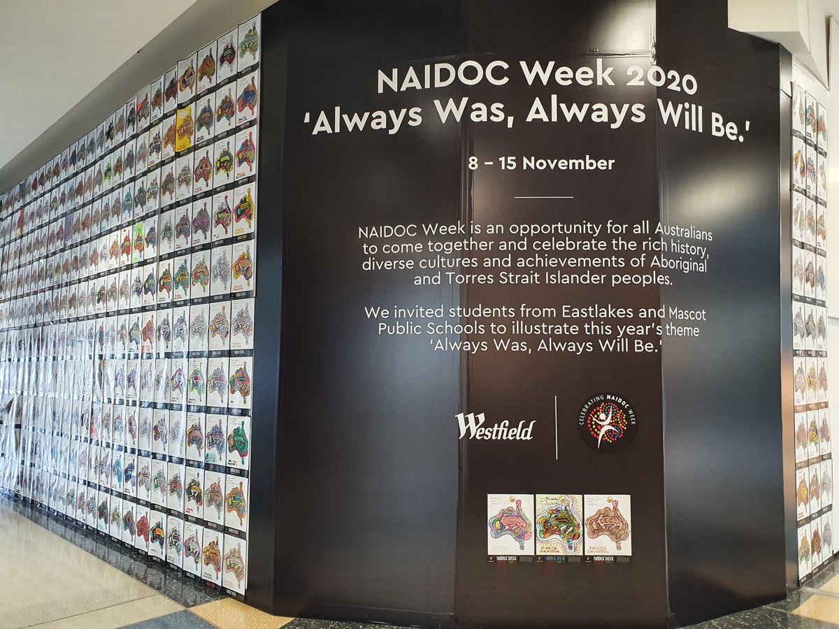 traceysen's tweet image. Nice display of artwork from Eastlakes and Mascot #nswpublicschools celebrating #NAIDOC2020 'Always Was, Always Will Be'