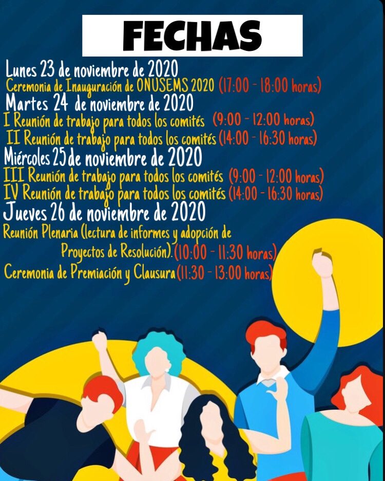 US_Daily_News_'s tweet photo. 🚨¡Te presentamos las fechas para que estés al pendiente! 🚨
Después de varias capacitaciones para los y las delegadas, proporcionadas por la ONUSEMS y la asociación GLOBAL MUNERS, se dará inicio al evento oficial, el cual se dividirá en varias sesiones online.

#ONUSEMS2020 https://t.co/gcfXBJ4Q6K