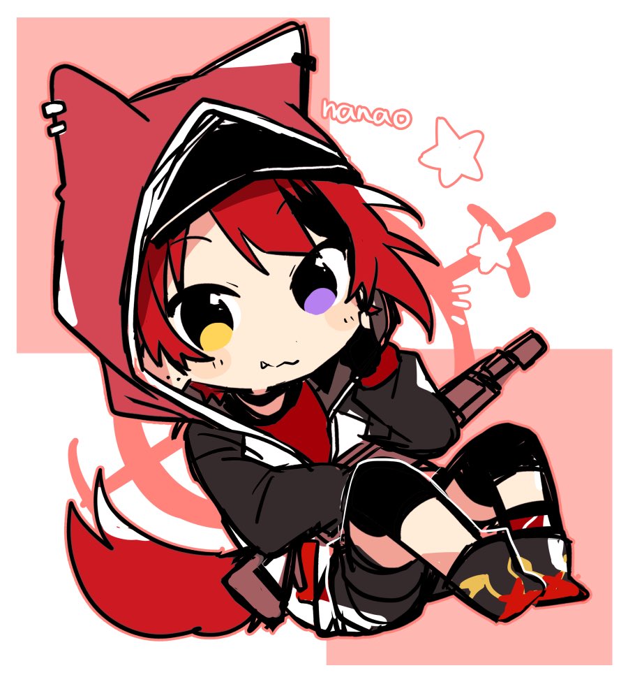 hood solo red hair hood up chibi tail animal ears  illustration images