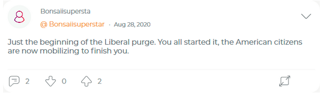 6/ His calls to violent action just go on and on.And  @parler_app is facilitating an armed member of a militia attempting to organize the murder of anyone to the left of Trump.