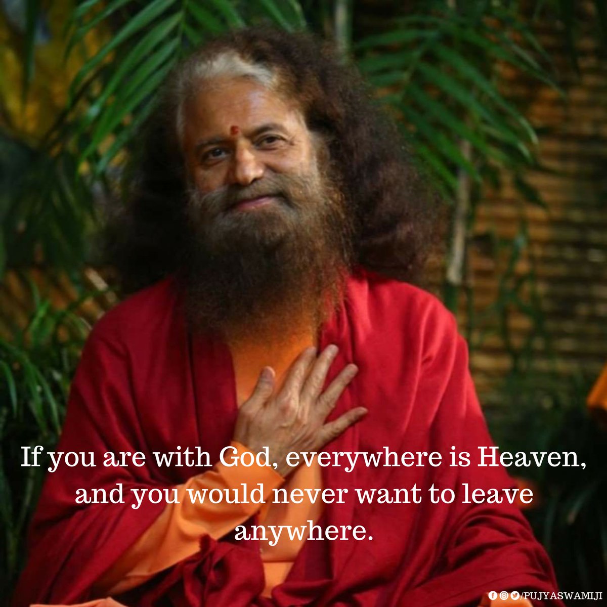 PujyaSwamiji's tweet photo. If you are with God, everywhere is Heaven, and you would never want to leave anywhere. 
You would see every place as an opportunity to learn, to grow or to serve. 
#DropsOfNectar #Lifelesson #Heaven #Problems #SundayThoughts #Spiritual https://t.co/6F7mAP5daK