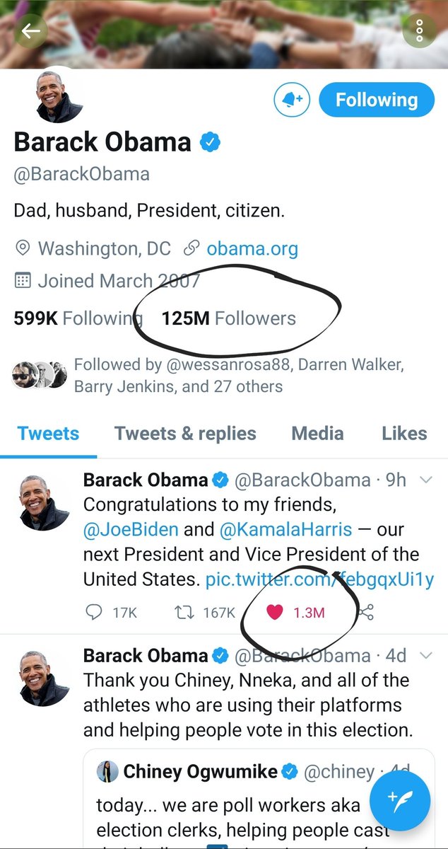 Lauramf102984's tweet photo. @realDonaldTrump Twitter blocking every post.  5 million MORE people voted for Biden.  5 million!!! You lost 30 million followers. Your a joke.   Have some class.  Look at these numbers crook! https://t.co/iyJ2uGVnJX