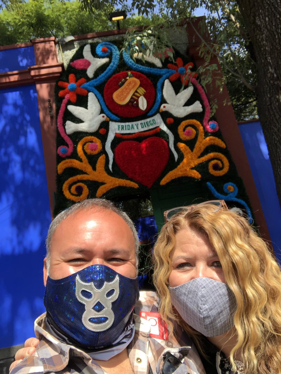 M15011's tweet photo. Mexico City with my GF. Uso de mascara es... mandatory. Also, just tested negative for #COVID19 #FridaKahlo #Coyoacán #MexicoCity #Diadelosmuertos https://t.co/PPnBsDCShB