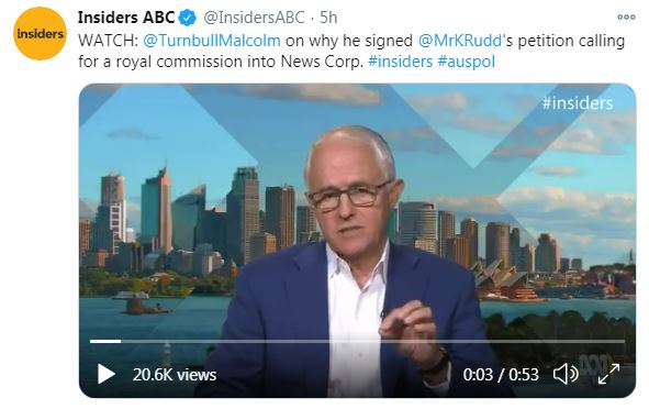 25) Now on  #Insiders Turnbull is wearing blue jacket and white shirt. And Peter Hartcher is wearing blue and white shirt. What are the odds? More symbolic incantation, IMHO.  #theirABC  #symbolism