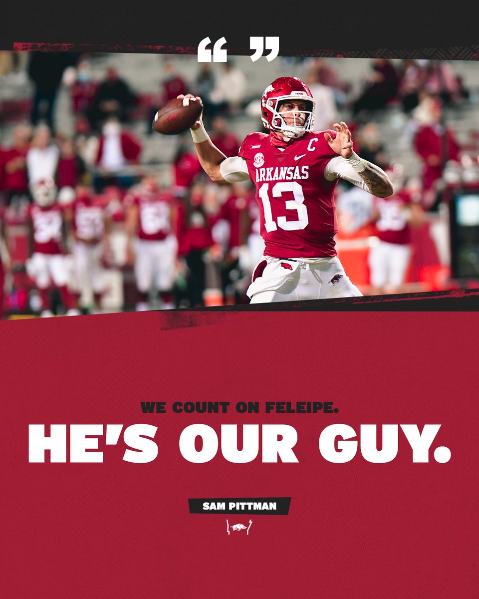 RazorbackFB's tweet photo. Yards: 215
Touchdowns: 3
QB: 1 https://t.co/5WctsBK7wj