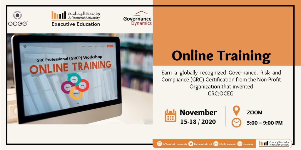 YUExecutive_Edu's tweet photo. Join YU Executive Education Center for the GRCP Training November 15-18.
For registration: https://t.co/OTPmDgeMbY
For more information please contact:
Tel: +966 (11) 2242222 ext. 3775 , 3773
#YUCEE #GRCP #AlYamamahUniversity #Governance #risk #compliance #الحوكمة #الالتزام https://t.co/g4Gz9DvA0n