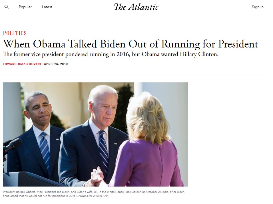 reminder that biden wanted to run in 2016 and would have easily become the nominee and have beaten trump, but obama told him not to and cleared the way for hillary, thereby giving you a trump presidency. thanks, obama