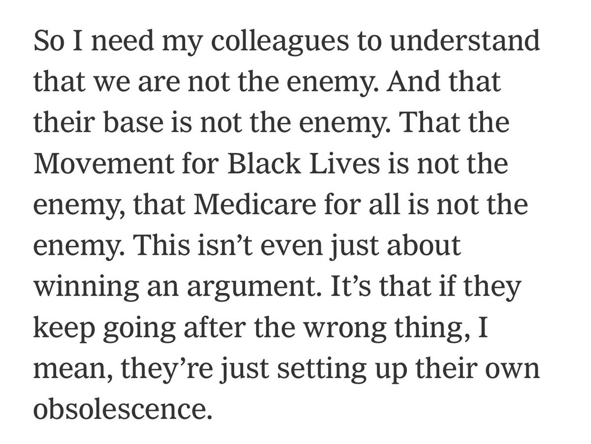 Excerpts from  @AOC’s interview, after Joe Biden defeated Donald Trump.Key takeaway: If Democrats want to survive & thrive, they must become the party of Black Lives Matter, M4A, BIPOC organizers, and working class and poor folks. They cannot be the party of John Kasich.