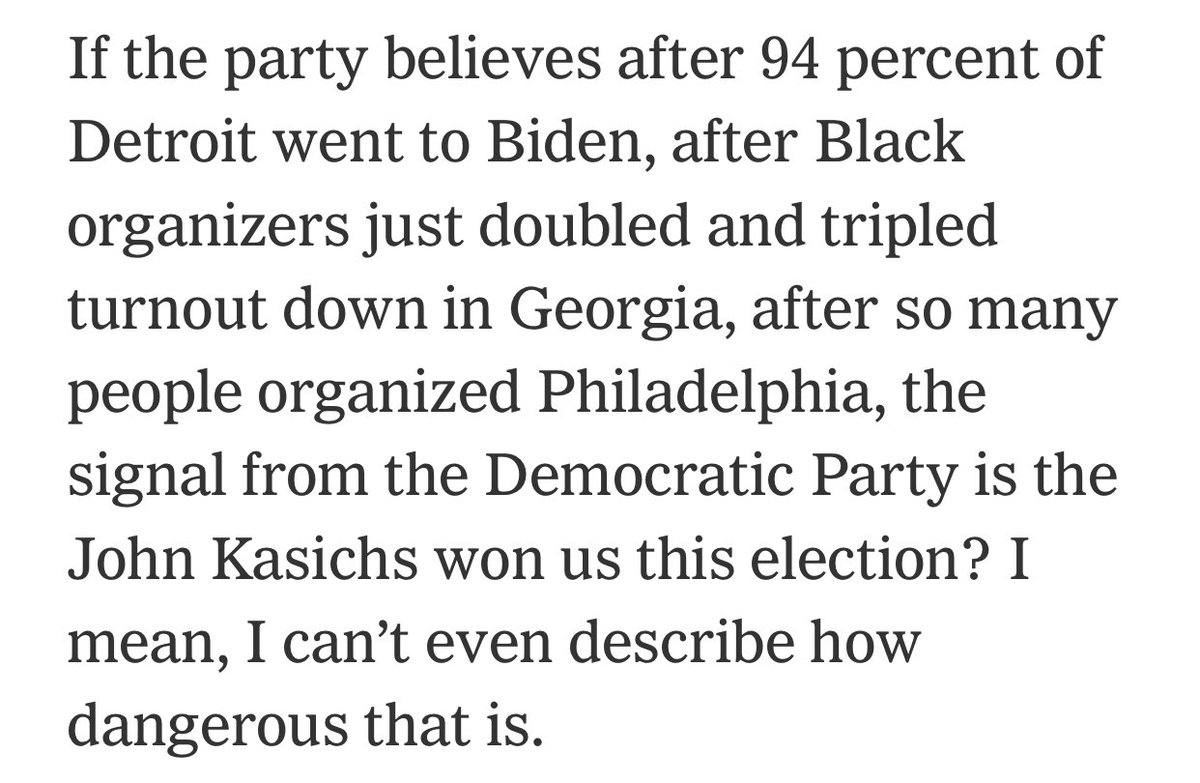 Excerpts from  @AOC’s interview, after Joe Biden defeated Donald Trump.Key takeaway: If Democrats want to survive & thrive, they must become the party of Black Lives Matter, M4A, BIPOC organizers, and working class and poor folks. They cannot be the party of John Kasich.