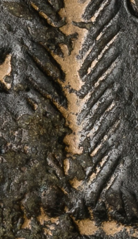 These "coarser" methods don't belie artistic inferiority in the colonies, however. See the spines of the crocodile and palm tree on the reverse, carefully and meticulously carved.