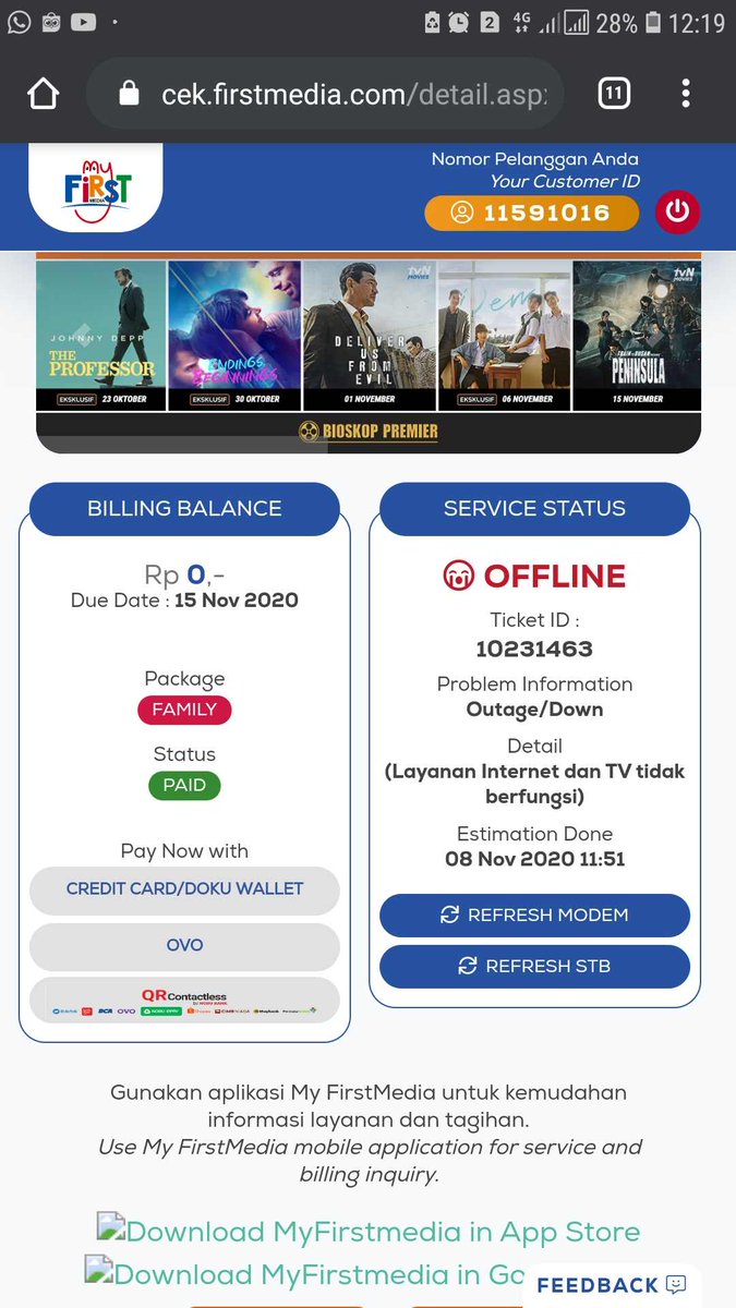 phielt's tweet photo. Estimasi done 11:51 skr uda 12:20 tp koneksi msh blm bs jg, ini pembohongan publik min? Pelanggan dpt kompensasi apa? @FirstMediaCares https://t.co/26PRefsB15