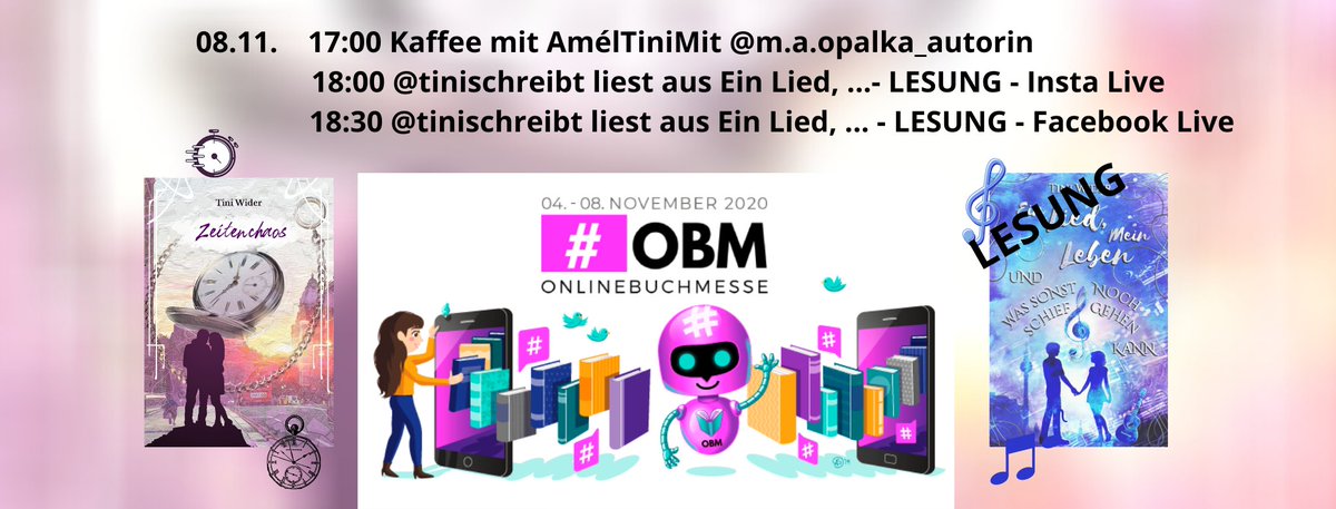 TiniWider's tweet photo. Letzter Tag: #obm2020 #obm2020halle1
Meine zweite #Onlinelesung Mein zweiter Roman. Immer noch furchtbar aufregend. Lust auf ein modernes Märchen?
18:00 Insta Live: Ein Lied, mein Leben..
18:30 Facebook Live: Ein Lied, mein Leben..
https://t.co/nIEX2eSvYb
https://t.co/gPhWGyvG1C https://t.co/tZmS7FWBsS
