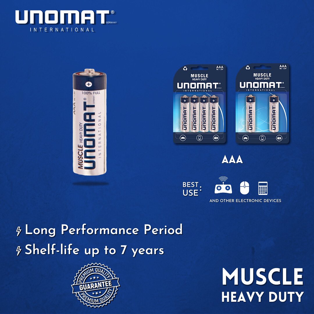 Unomat_'s tweet photo. Muscle Heavy Duty batteries are designed and built day-to-day domestic performance! Longer performance period and 7-years shelf life Guaranteed! 🔋 💪🏼 
Visit our website to know more! 
.
.
.
.
.
#Batteries #battery #power #charger #unomat #unomatinternational https://t.co/R8iHmYntr1