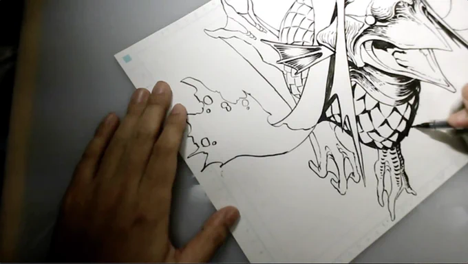 昨夜のライブドローイング 、自分でも手元を録画していたんですが見返してみると落ち着きのないペン運びだなあ…なぜそこの次にそこを描くんだお前。 