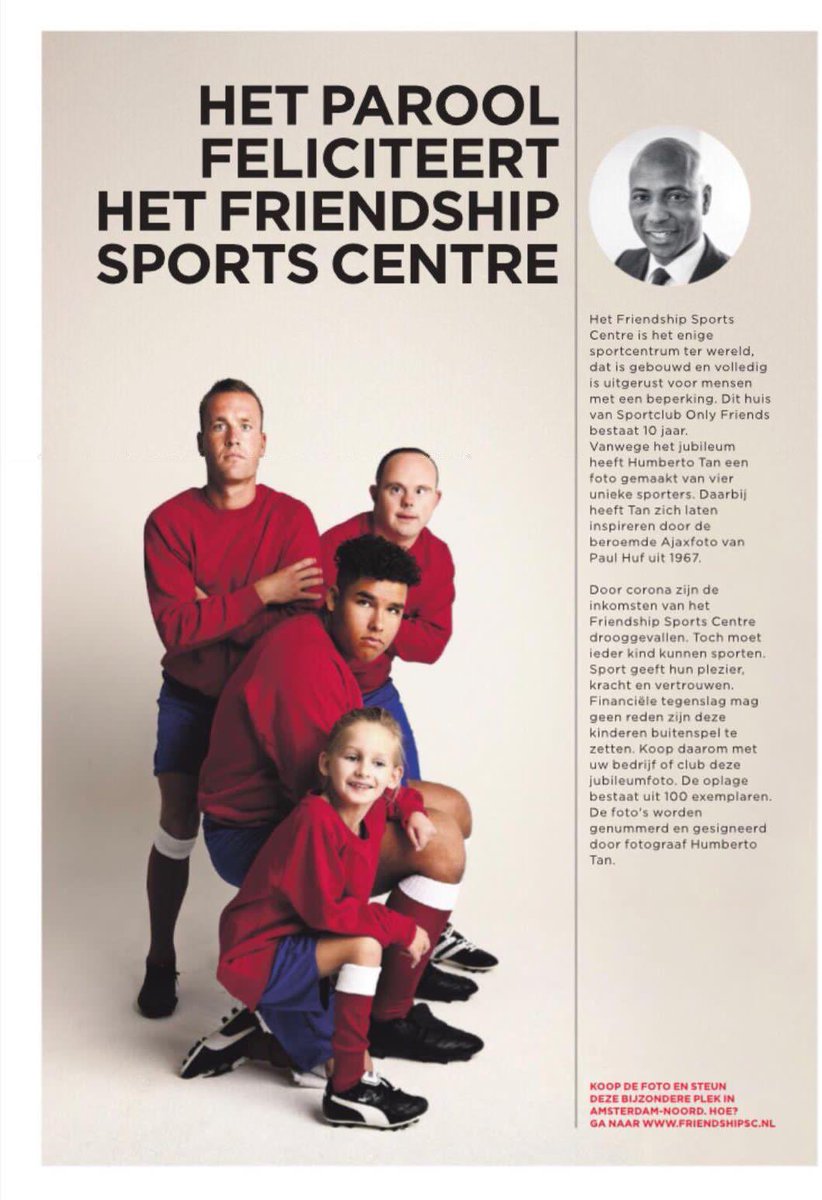 Dit is hoe <a href="/HumbertoTan/">Humberto Tan</a> en <a href="/parool/">Het Parool</a> bijdragen aan het voortbestaan van <a href="/scOnlyFriends/">Only Friends</a> en het <a href="/Friendsportsc/">FriendshipSC</a>. Prachtige foto van 4 kanjers van #OnlyFriends, in een karakteristieke ‘Paul Huf-pose’. Door één van de 100 foto’s te kopen zorg je er voor dat kids kunnen blijven sporten!