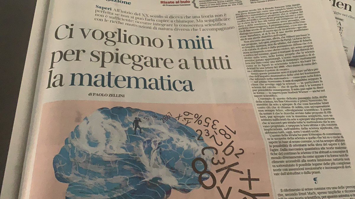 VentagliP's tweet photo. 🔹 Ci vogliono i miti per spiegare a tutti la matematica

di @PaoloZellini 

La perfezione di una teoria, la sua spiegazione e la comprensione 

@La_Lettura ~ #n467 
#8novembre 

Su Telegram 
📲 https://t.co/Ylf1eczQU9

#DiVisteERiviste su #VentagliDiParole per #VivaLaLettura https://t.co/s6qOcMdibP