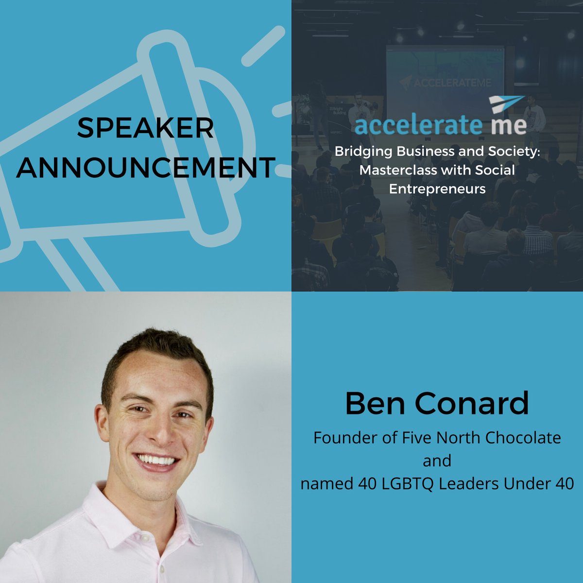 The first speaker for our #SocialEntrepreneurship Masterclass is 𝐁𝐞𝐧 𝐂𝐨𝐧𝐚𝐫𝐝, founder of 𝐅𝐢𝐯𝐞 𝐍𝐨𝐫𝐭𝐡 𝐂𝐡𝐨𝐜𝐨𝐥𝐚𝐭𝐞®, an award-winning certified #LGBTBusinessEnterprise💡🌈

𝐆𝐞𝐭 𝐲𝐨𝐮𝐫 𝐭𝐢𝐜𝐤𝐞𝐭 𝐧𝐨𝐰👉bit.ly/3kTWxl1