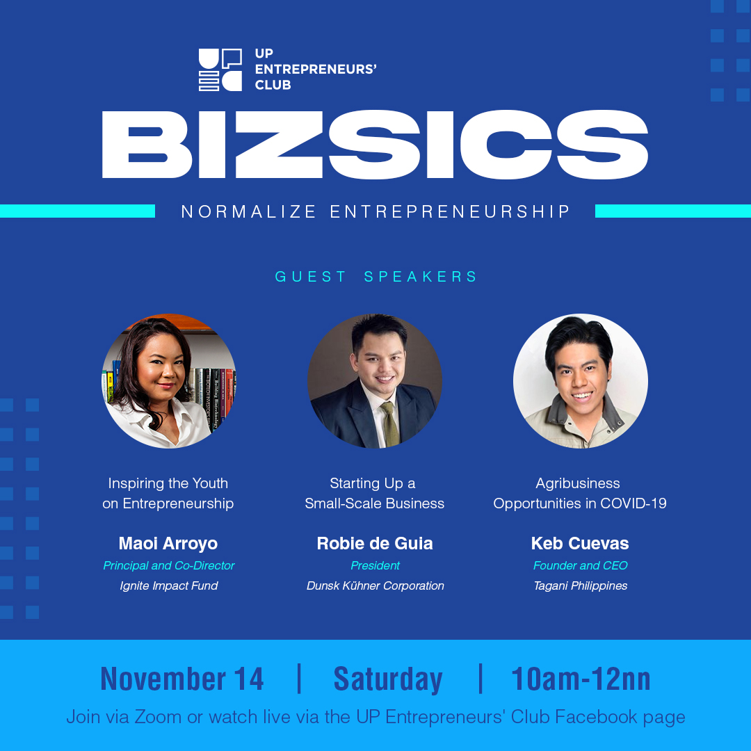 the_upec's tweet photo. The pandemic is forcing us to pivot to new ways of living and find opportunity in crisis. 

Let's talk about business and more with experts @MaoiArroyo @kebcuevas and Robie de Guia on Saturday, November 14, 10am-12nn.

For UPLB students.

Register here:
https://t.co/LKYGd1B2By https://t.co/Otfktz0ZUr