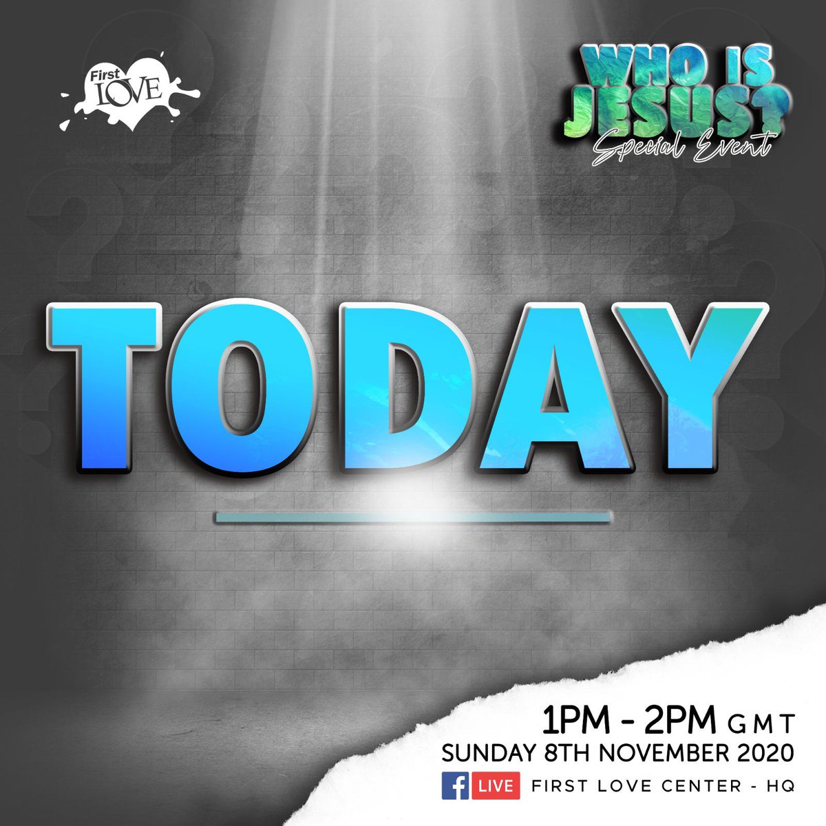 FirstLoveUOB's tweet photo. It is FINALLY here! 🥳🥳🥳

If you want to know the answer to this question and why it is so important, join us here https://t.co/gwUBaDflrH from 1PM today! 

#whoisjesus
#globalflowswollensunday
#liveonfirstlovecenterhq 
#8thnovember https://t.co/Hj3cIH7A7j