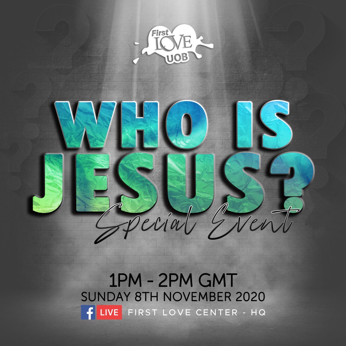 FirstLoveUOB's tweet photo. It is FINALLY here! 🥳🥳🥳

If you want to know the answer to this question and why it is so important, join us here https://t.co/gwUBaDflrH from 1PM today! 

#whoisjesus
#globalflowswollensunday
#liveonfirstlovecenterhq 
#8thnovember https://t.co/Hj3cIH7A7j