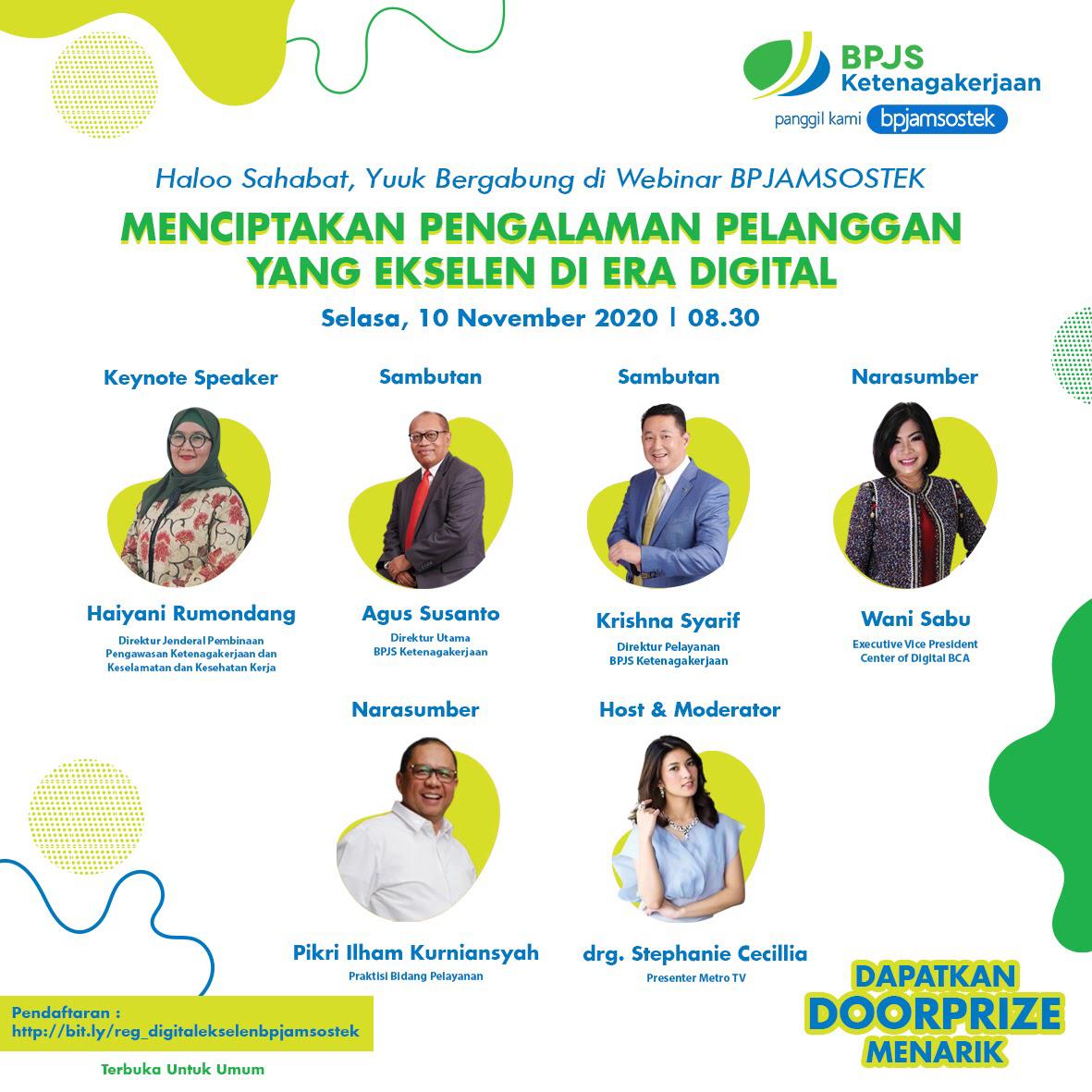 2 HARI LAGI!

Kamu punya waktu 2 hari lagi untuk segera daftar Webinar BPJAMSOSTEK "Menciptakan Pengalaman Pelanggan Yang Ekselen Di Era Digital".

Untuk registrasi silahkan kunjungi bit.ly/reg_digitaleks… ya Sahabat. Yuk, daftar sekarang untuk join webinarnya!