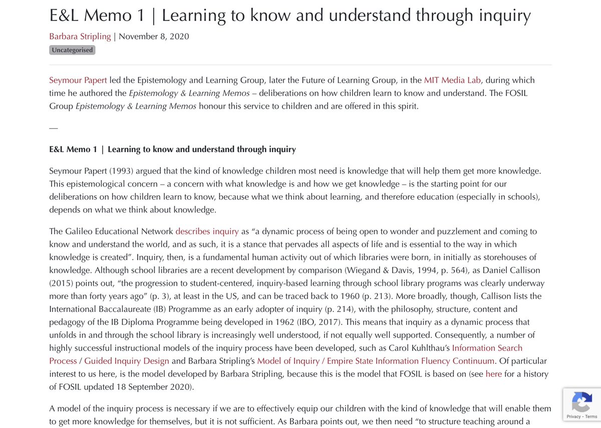 TheFosilGroup's tweet photo. *Epistemology & Learning Memo 1: Learning to Know & Understand Through #Inquiry* (https://t.co/LHWDi0mWxf) by @barbstripling traces the intellectual journey to the #ESIFC & beyond through the #FOSIL Framework Of Skills for #InquiryLearning. @GreatSchLibs #GreatSchoolLibraries https://t.co/tP1DJ978XP