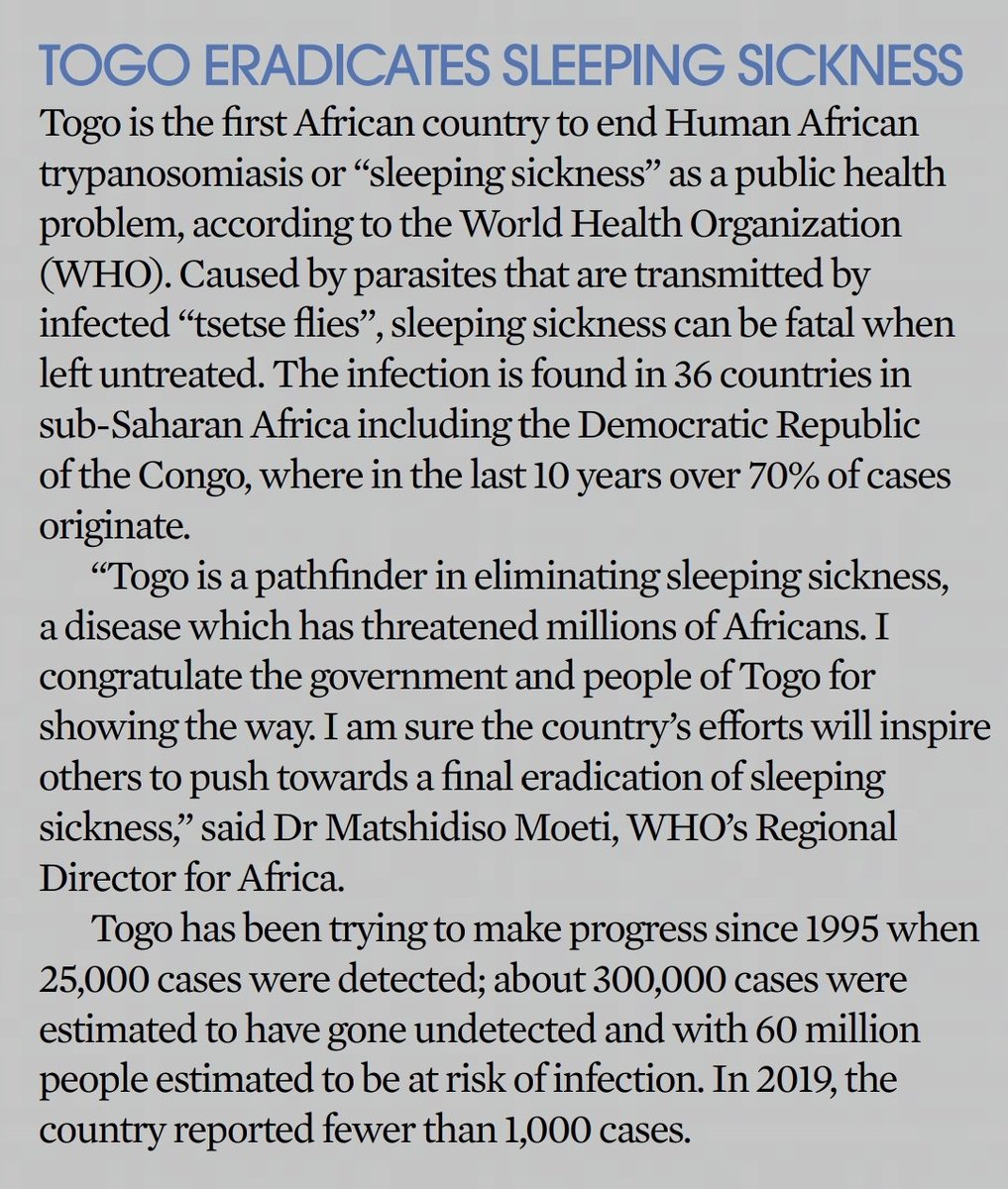 Togo is the first African country to end “sleeping sickness” as a public health problem, according to the World Health Organization (WHO)